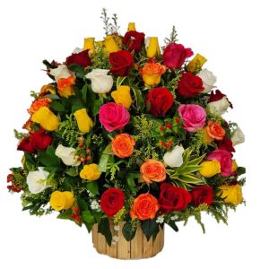 Arreglo redondo de rosas surtidas, entrega rápida en Cali