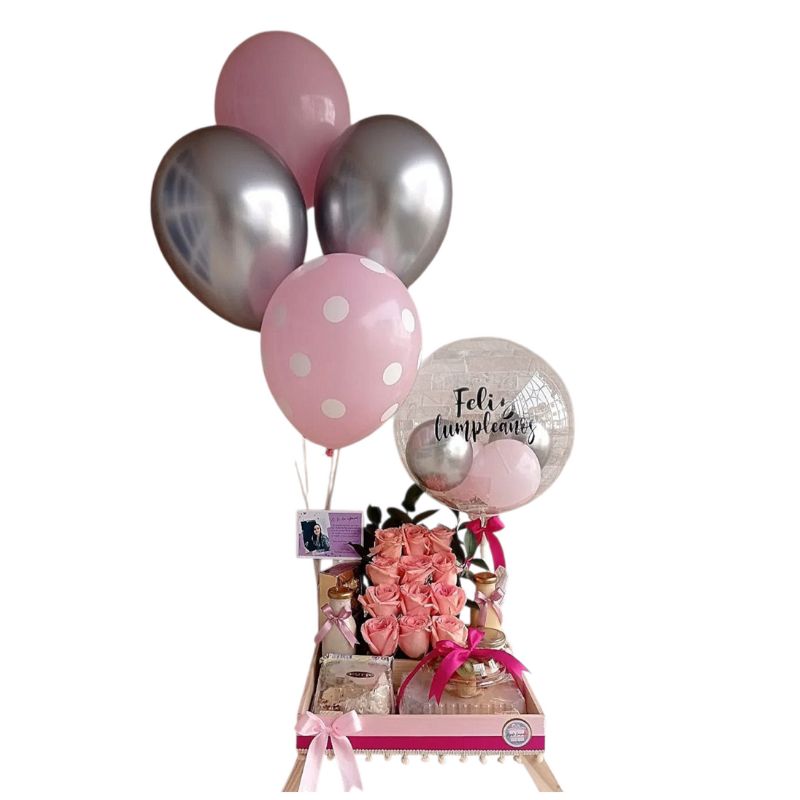 Desayuno Celebración – Arreglo Floral, Torta y Globo Personalizado