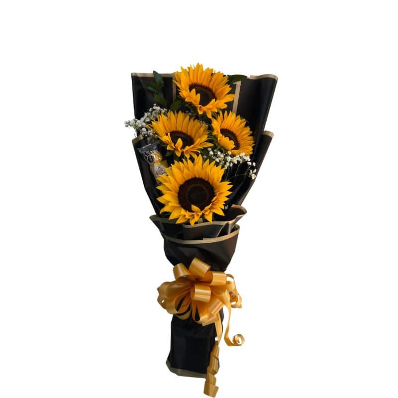 Bouquet de 4 Girasoles con Chocolates Ferrero Rocher