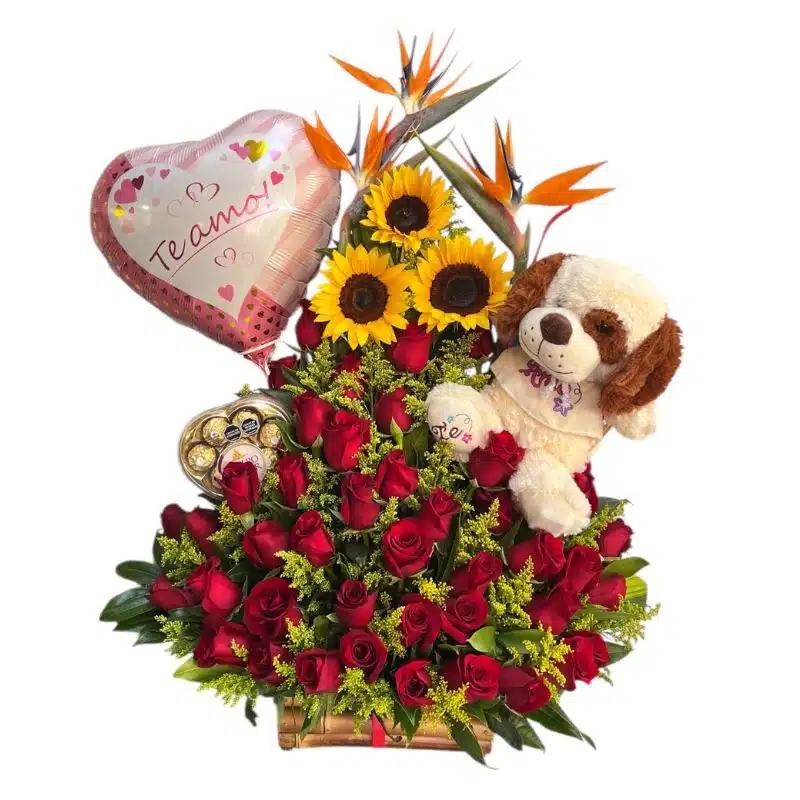 🌺 Arreglo Floral Premium en Base de Bambú – Triángulo Exótico